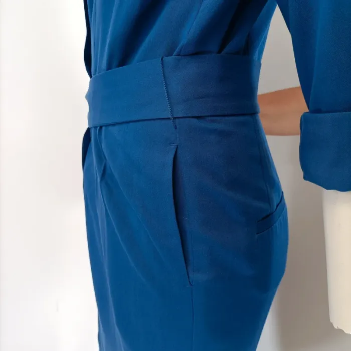 Combinaison bleu boutonnée Comptoir des cotonniers Col chemise combinaison été pantalon fluide A189 - photo numéro 12