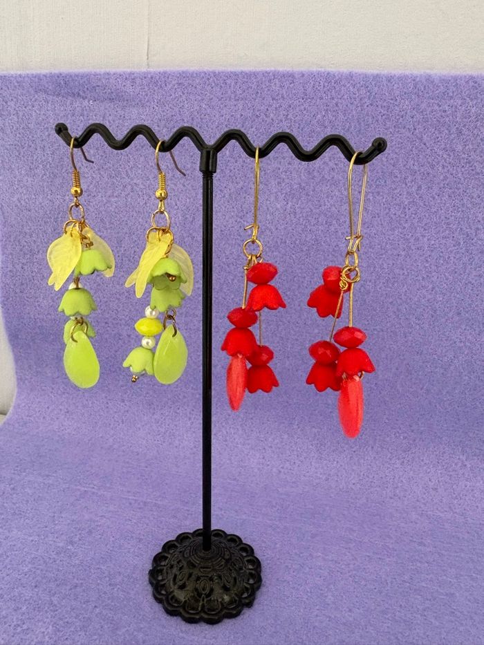 6 paires de boucles d’oreilles rouge jaune et orange - photo numéro 7