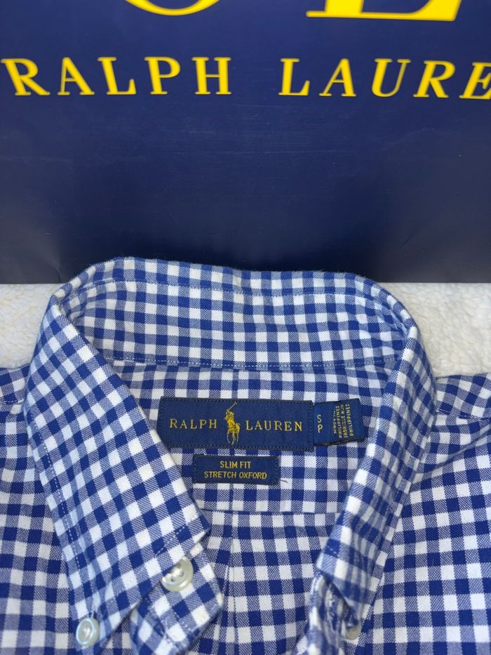 💙Chemise Neuve Ralph Lauren Homme à Carreaux Marine Logo Coloré - Taille S/36 - photo numéro 4