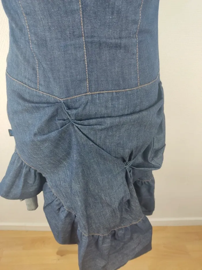 Robe asymétrique et froncée à bretelles en jeans bleu marine vintage taille 38 Christian Lacroix - photo numéro 8