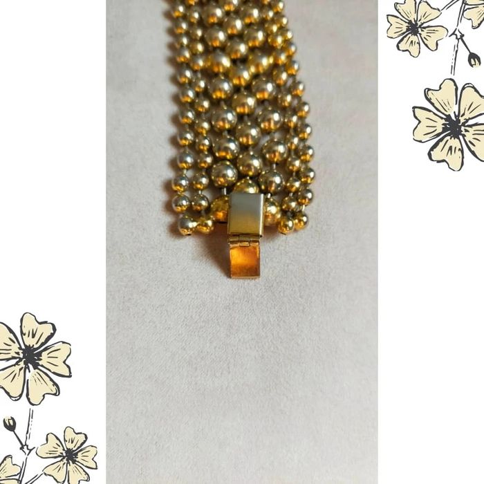 Bracelet vintage multi-rangs perles métalliques doré & argenté – style manchette - photo numéro 10