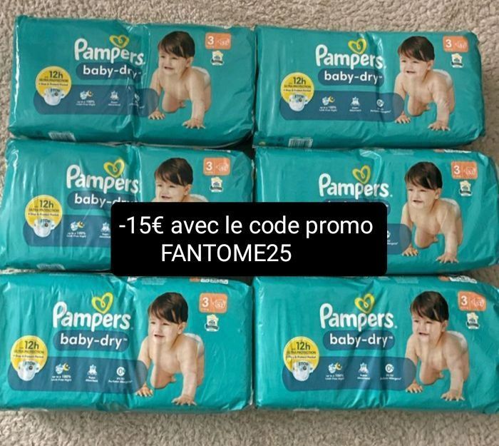Six paquets de couches Pampers T3 taille 3