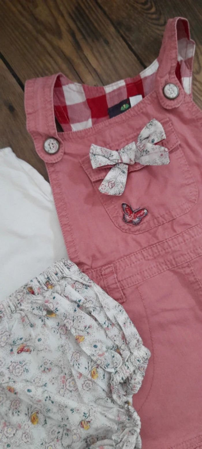 Ensemble robe bloomer culotte tee shirt sergent major 12 mois fleuris carreaux liberty - photo numéro 2