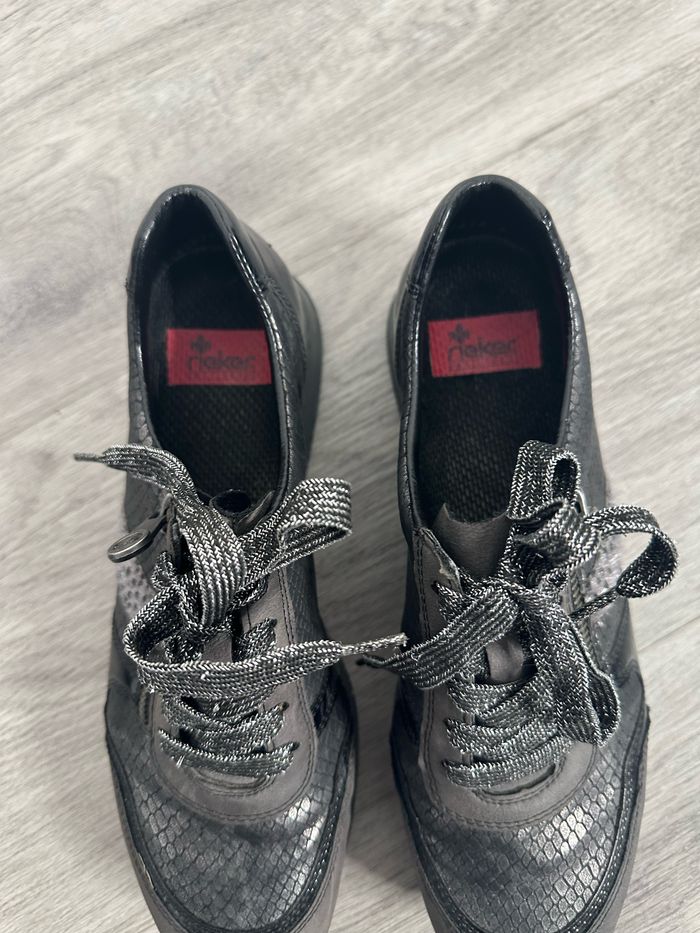 Baskets croco python serpent gris noir et argenté Rieker T38 - photo numéro 3