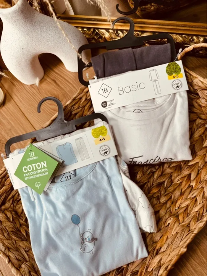 Taille 4-5 ans lot de 2 pyjamas 2 pièces coton et flanelle fille Tex bleu gris Neufs 🌸 - photo numéro 2