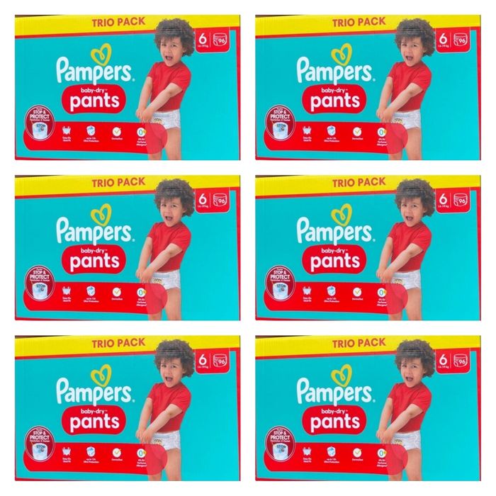 Lot de 576 Couches Pampers Baby Dry Pants 14-19KG Taille 6 Neuf
