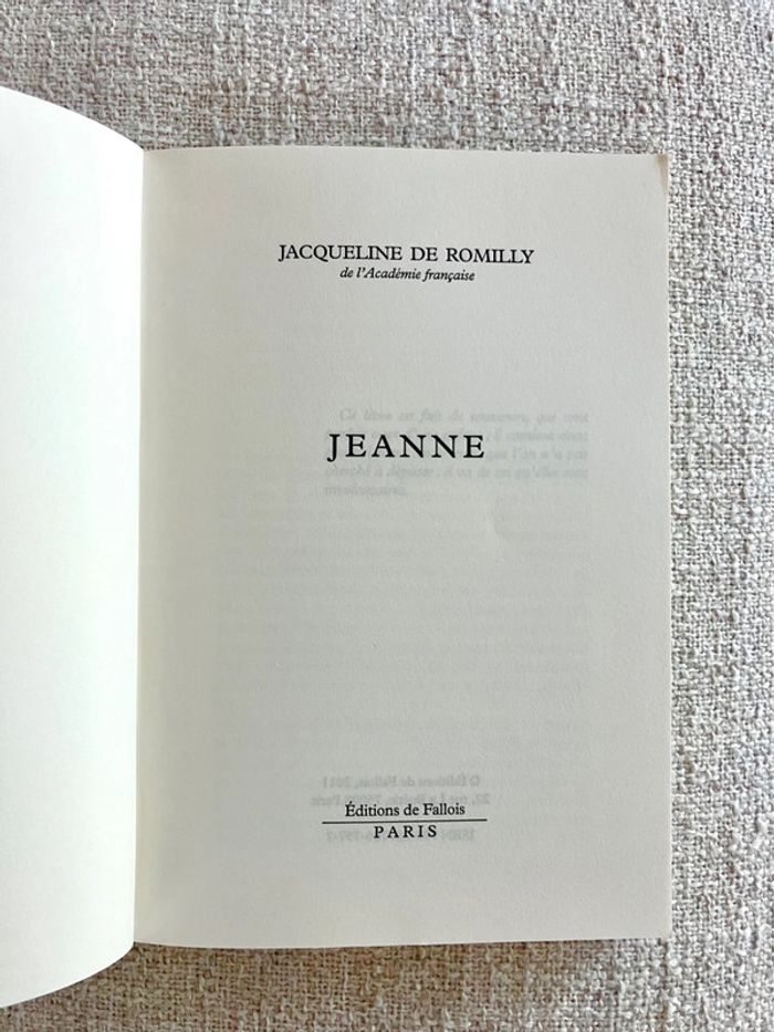 Livre Jeanne de Jacqueline de Romilly - Editions de Fallois - photo numéro 3