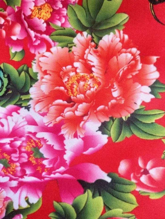 Joli sac à main femme rouge neuf, motif asiatique et fleuri - photo numéro 2
