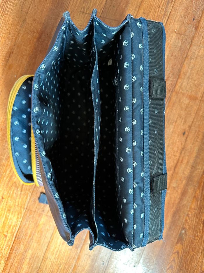 Grand cartable d’écolier vintage Tann’s édition limitée Petit Bateau bleu jaune rayé marin - photo numéro 13