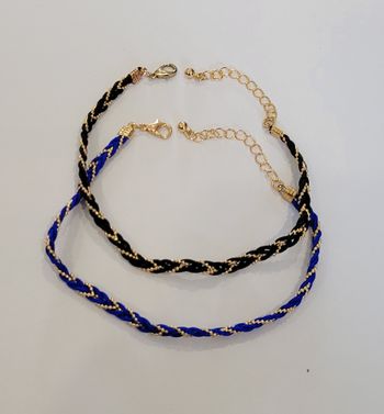 LOT DE 2 CHAINES CHEVILLE TRESSEE NOIRE DOREE + BLEUE DOREE ! NEUVE !