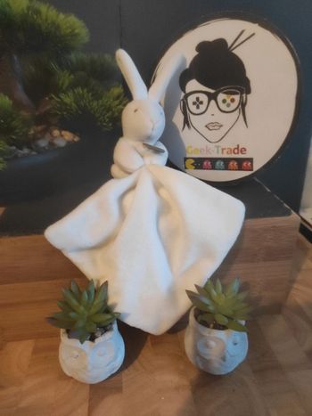 Doudou Lapin Blanc Baby Nat' Dc25524bnp Plat Mouchoir #geektradedoudou