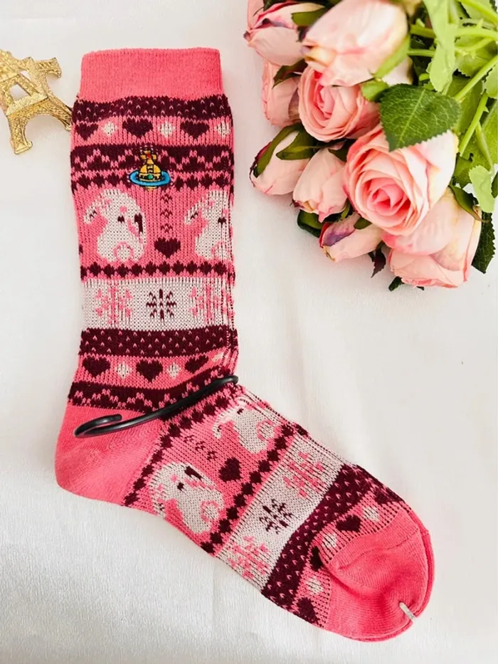 🧦 Chaussettes Vivienne Westwood – Lapins d’hiver roses – Made in Japan - photo numéro 4