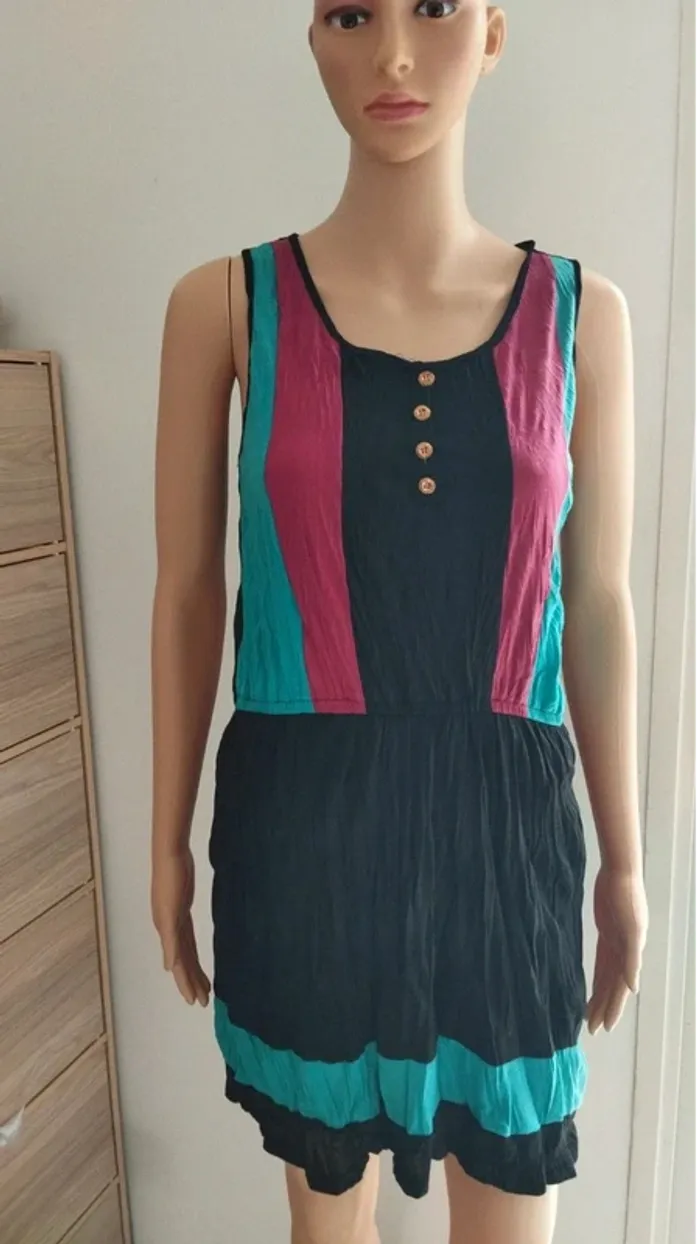 Robe noire taille l/xl bandes rose et verte - photo numéro 4