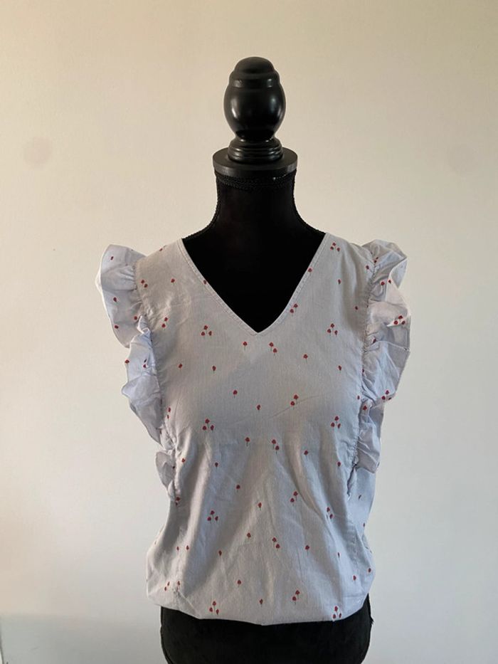 Blouse tee shirt Camaieu bleu à rayures avec froufrou taille 36 - photo numéro 6