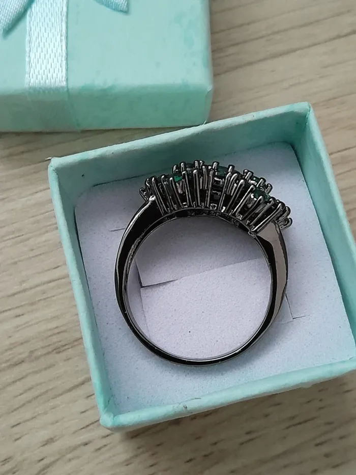 Bague style bohème, large bande de pierres couleur vertes taille 60 - photo numéro 4