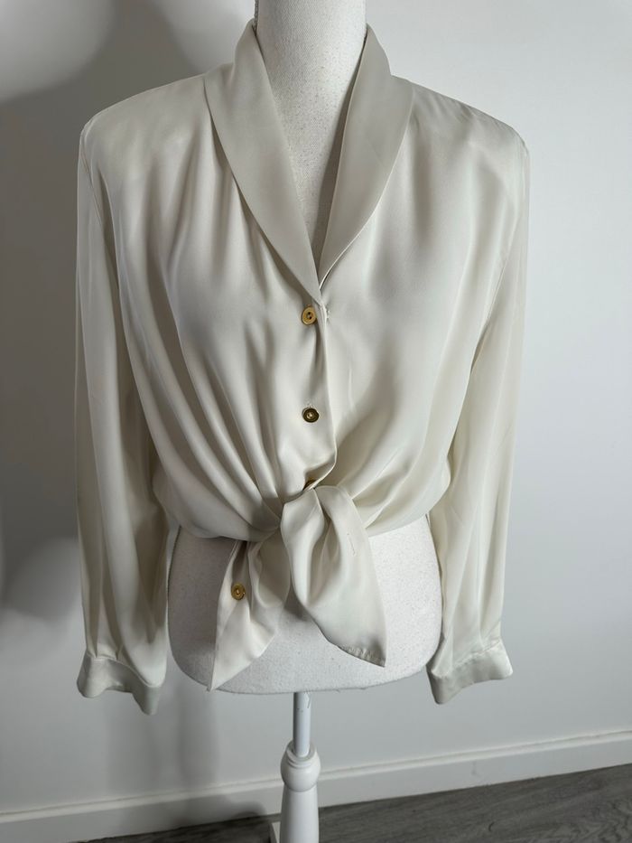 Chemisier blanc crème et doré Old Money Vintage T46 3XL