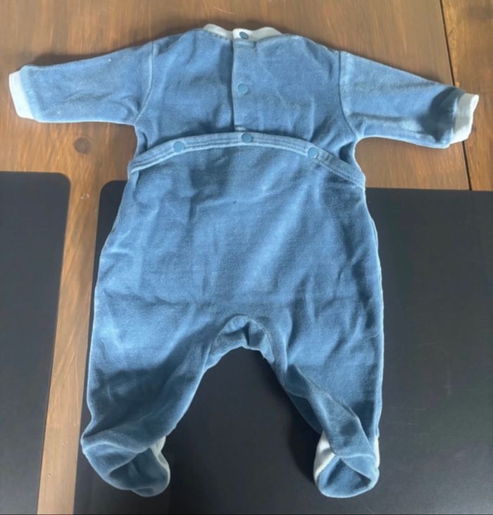 Lot de 3 bodies en velours bleu 0mois/naissance - photo numéro 2