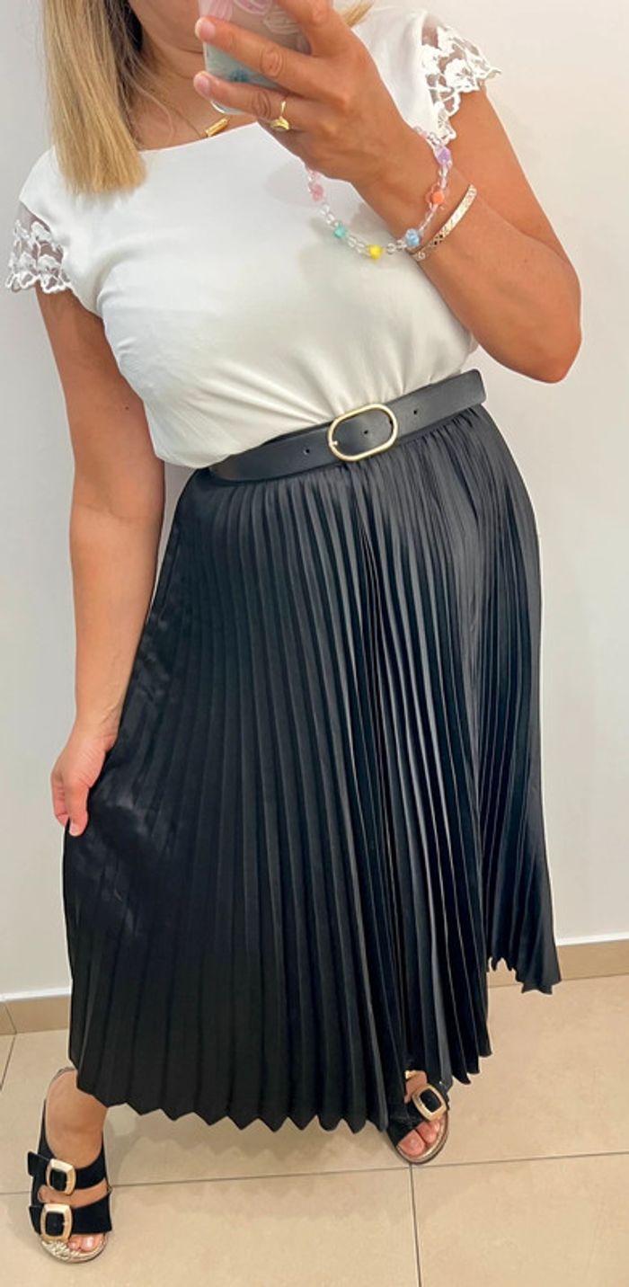🖤 Jupe Longue plissée satinée noire H&M Taille M - photo numéro 3