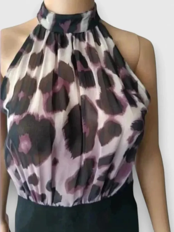 robe midi Manigance noir et violet à motifs épaules dénudées taille M - photo numéro 7