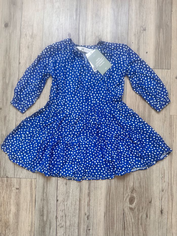Robe fluide bleu roi à pois printemps été h&m 2/3 ans - photo numéro 2