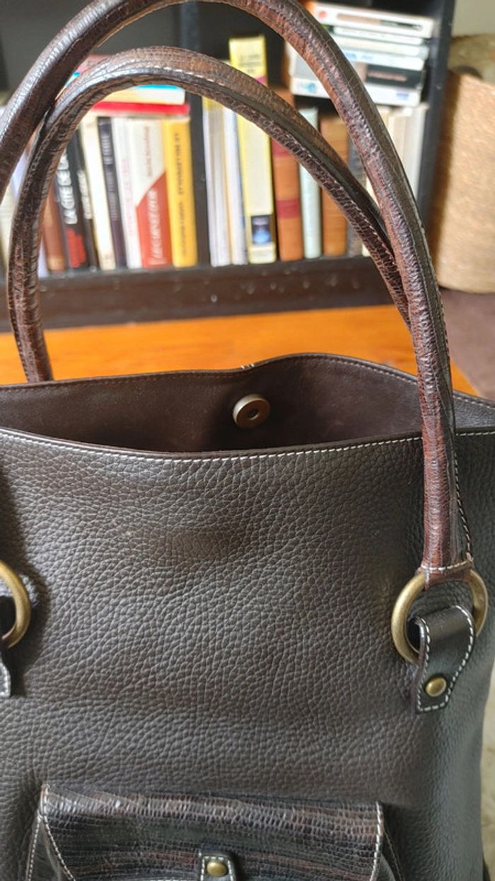 Sac à main en cuir grainé épais excellente qualité marron - photo numéro 12