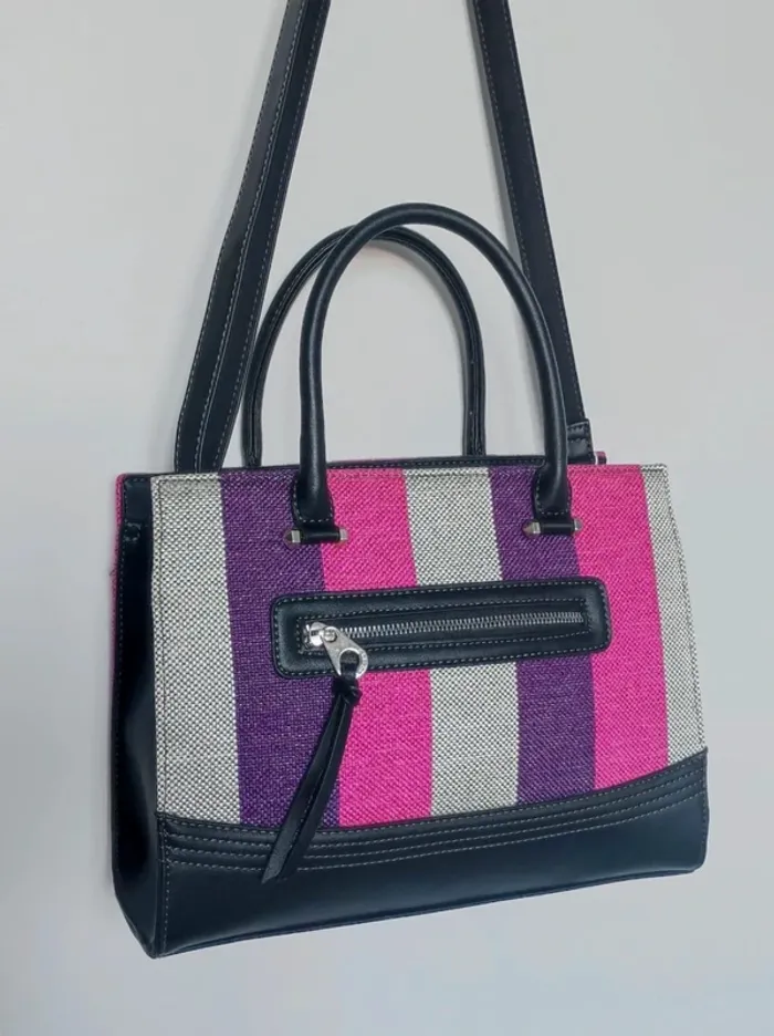 Sac à main rayé rose violet argent bandoulière amovible / David Jones - 30×23×10cm - photo numéro 4