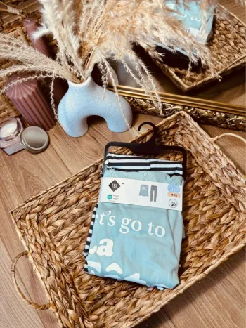 Taille 12 ans pyjama 2 pièces coton fin Tex menthe gris Neuf 🩷