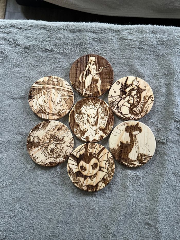 Lot de 6 gravure en bois pokemon