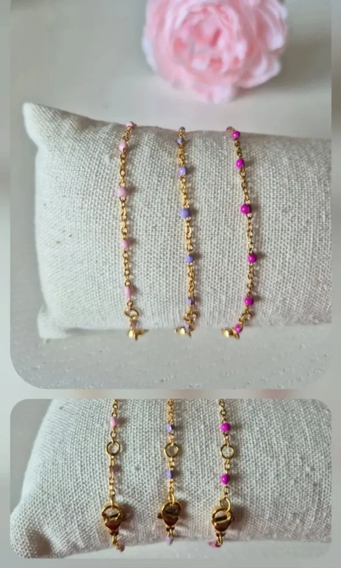 Lot de 3 bracelets dorée style Gigi C en acier inoxydable rose violet pastel