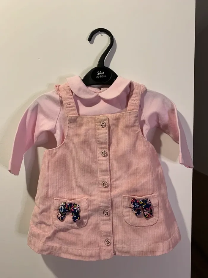 Ensemble robe salopette et sous pull col Claudine 3 mois