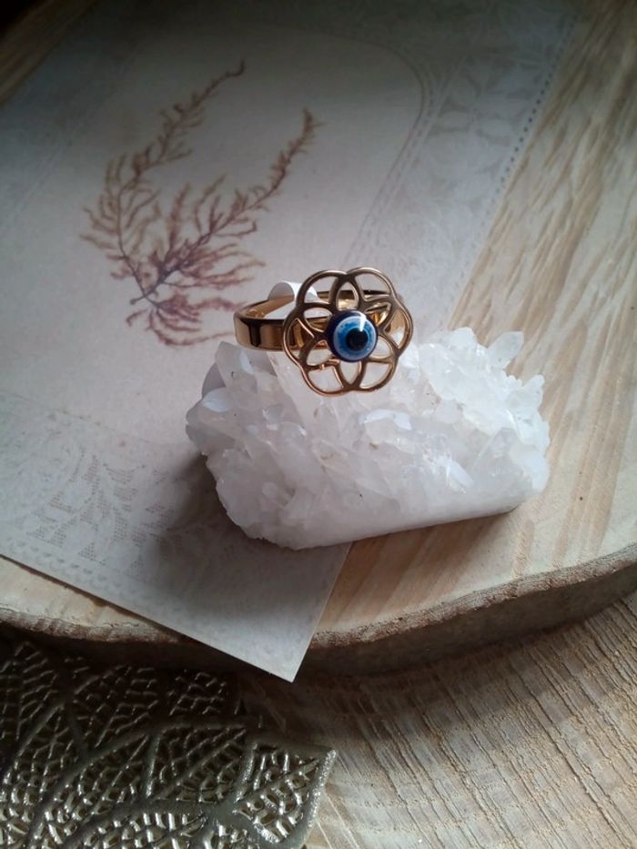 Bague fleur de vie et oeil turc