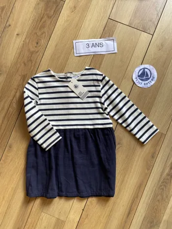 Robe marinière, gaze de coton bi matiere 36 mois