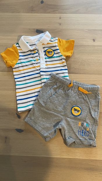 Ensemble short gris et polo blanc rayé orchestra 6 mois