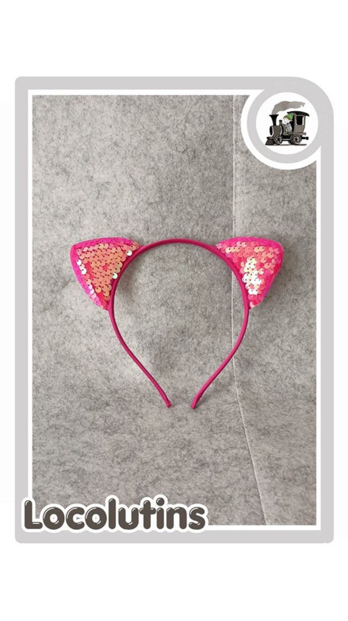 🚂 Serre-tête chat à sequins fushia rose