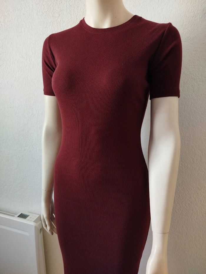 Robe moulante cheville coton côtelé bordeaux TRF by zara taille s 36 - photo numéro 3