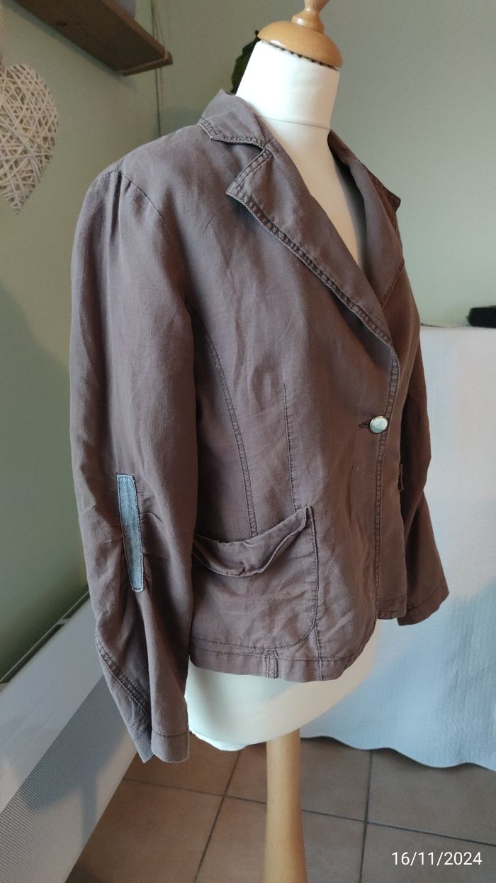 Blazer marron en lin et coton T38 - photo numéro 5