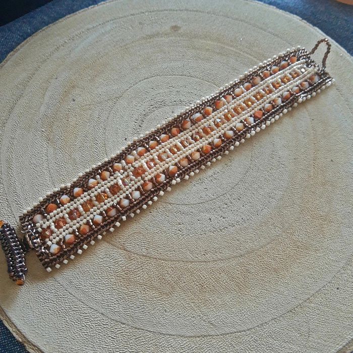 Bracelet manchette tissé perles Création bijoux artisanale - photo numéro 2