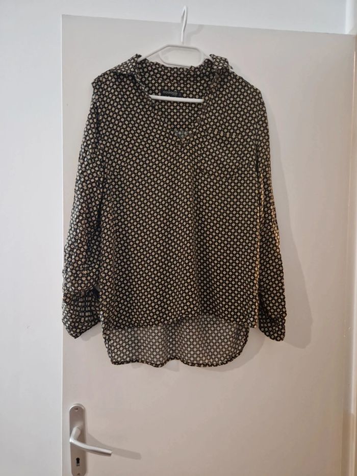 Tunique chemisier femme noire a motifs TBE taille M bonobo