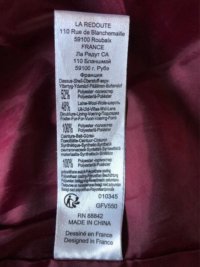 AN68- Manteau long bordeaux laine/polyester T 48 porté 7-8 fois - photo numéro 12