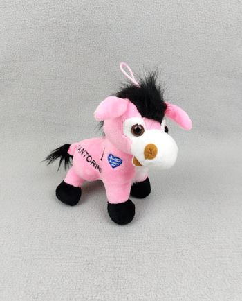 Peluche doudou âne rose blanc noir SANTORIN « I love Santorini » yeux durs 18 cm - A11043