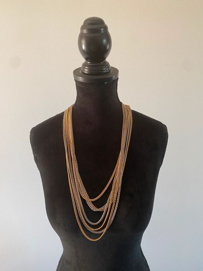 Collier sautoir à plusieurs chaînes en métal argenté et doré - photo numéro 5