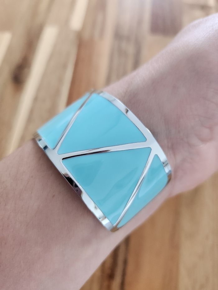 Neuf bracelet manchette acier turquoise ML - photo numéro 2