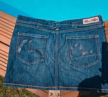 Jupe evisu x puma mini jupe skirt en jeans denim taille 30 tbe y2k