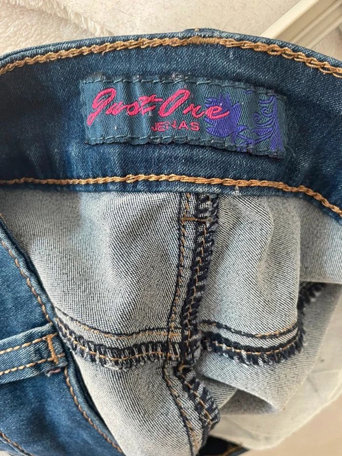 Pantacourt bermuda short long en simili jean bleu foncé avec poches - photo numéro 8