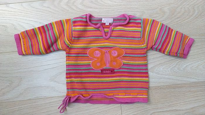 Pull orange rose papillon 6 mois