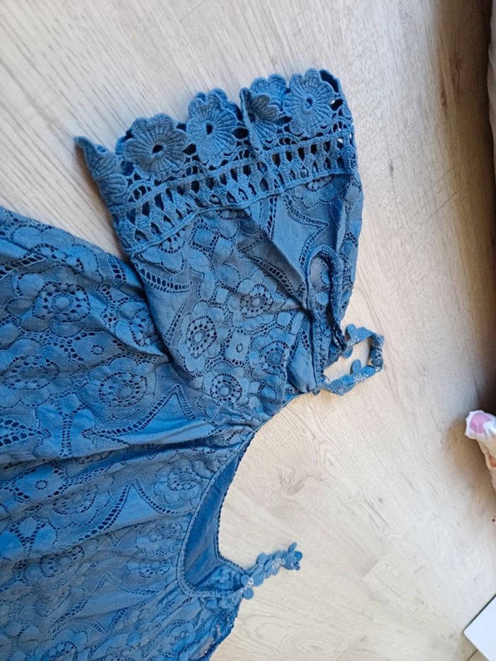 Haut épaule dénudé blouse fleur bleu 42 XL femme - photo numéro 5