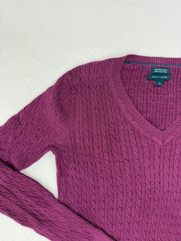 Pull torsadé violet Tommy Hilfiger pour femme taille M 100% coton Pima SM01625 - photo numéro 3
