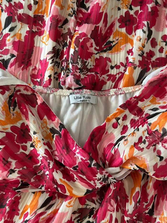 Belle robe longue à motifs fleuris colorés rose et orange – Taille S/M – Lilie Rose - photo numéro 7