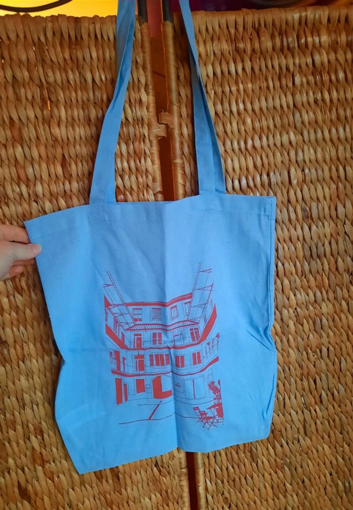 Tote bag bleu sérigraphie - photo numéro 2