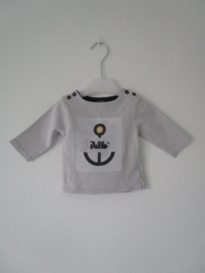 T-shirt gris marin Obaïbi 3 mois TBE - photo numéro 2